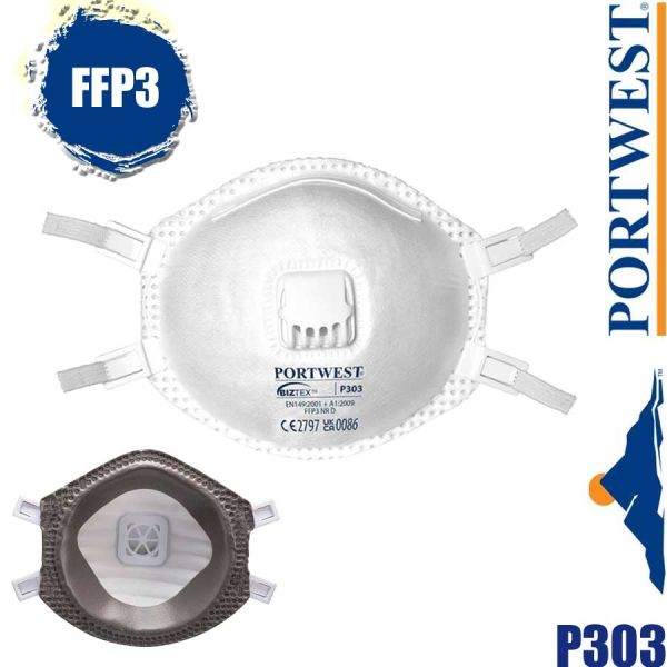 FFP3, Feinstaubmaske (Box zu 10 Stck.) Dolomit, mit Ventil P303, PORTWEST