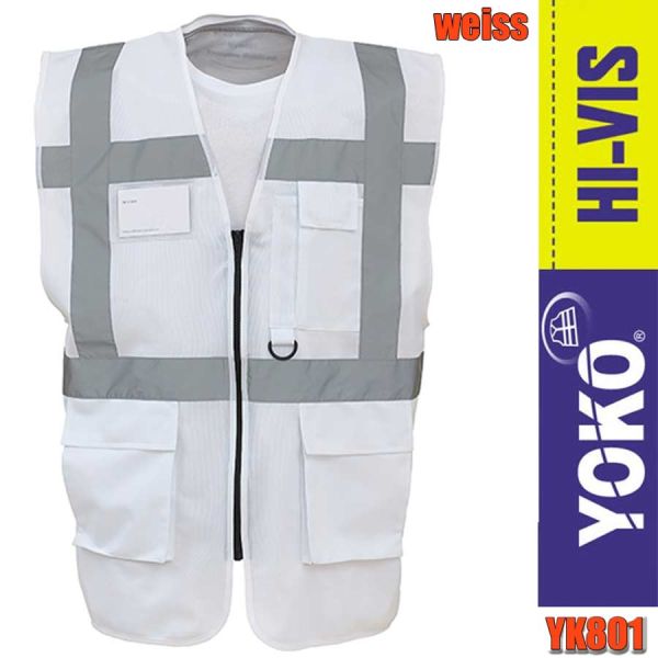 Warnweste Multi-Functional Executive - YOKO Workwear - YK801, weiss