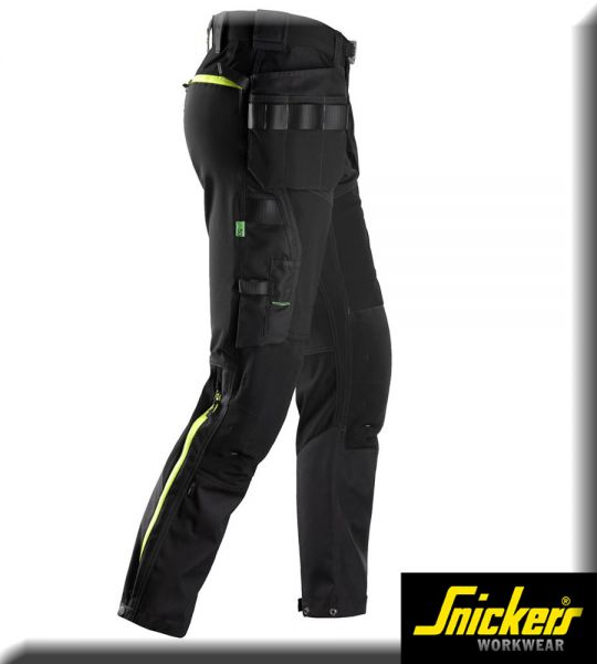 6940, FLEXI WORK,Stretch Hose Softshell, mit Holstertaschen, SNICKERS - black neon Yellow