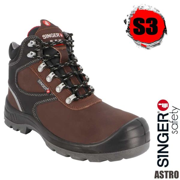 S3 - Sicherheitsschuh, halbhoch, braun, Leder, ASTRO, SINGER Safety