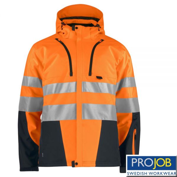 Gefütterte WARNSCHUTZ SOFTSHELL JACKE EN ISO 20471 KLASSE 3/2, PRO JOB, 6420-warnorange-schwarz