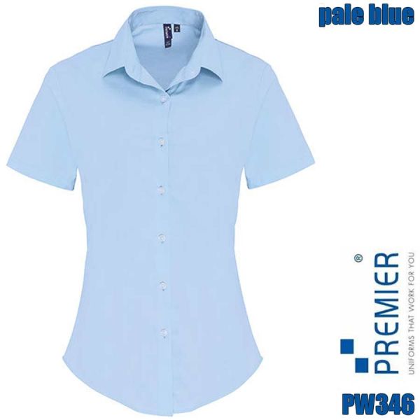 Damen-Stretch-Fit-Poplin-kurzarm-Baumwolle-Bluse,-PREMIER Workwear - PW346