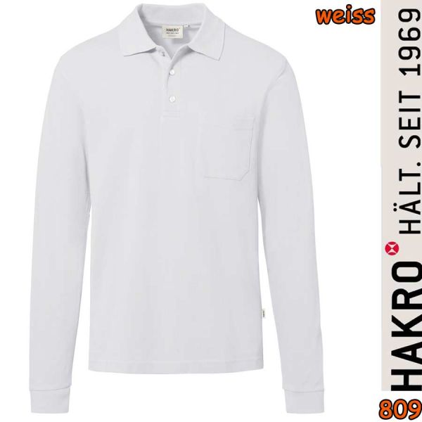 NO. 809 Hakro Longsleeve-Pocket-Poloshirt Top, weiss