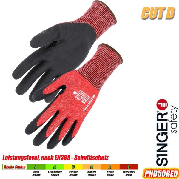 Nitril-Handschuh,Schnittschutz D--hochdichtes-Polyethylen,-PHD50RED,-SINGER-Safety