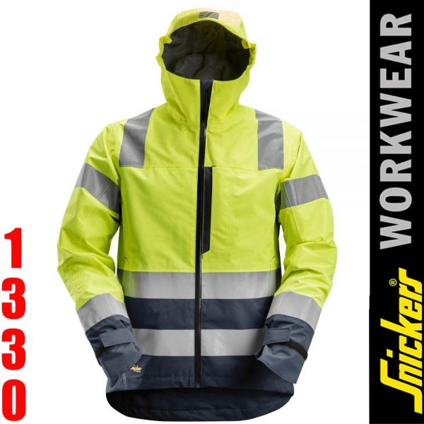 1330 AllroundWork, wasserdichte Warnschutz-Softshell-Jacke - SNICKERS Workwear-gelb-marineblau