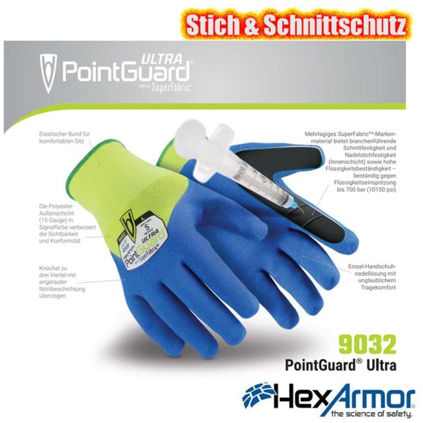 PointGuard, Ultra, Nadelstichschutzhandschuh, HexArmor, 9032