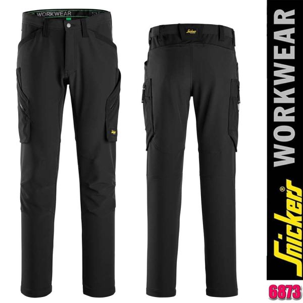 FlexiWork, Vollstretchhose ohne Knietaschen, Schwarz, Snickers - 6873