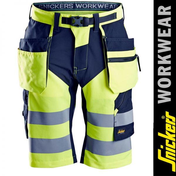 6933 FlexiWork, High-Vis Shorts+ Holstertaschen, Klasse 1-SNICKERS-yellow-navy