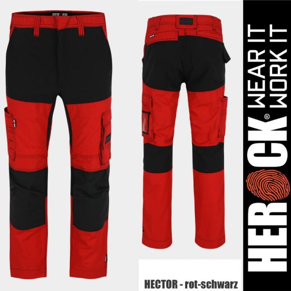 HECTOR, 4-Wege Stretch Arbeitshosen, HEROCK, 23MTR1803, rot,schwarz