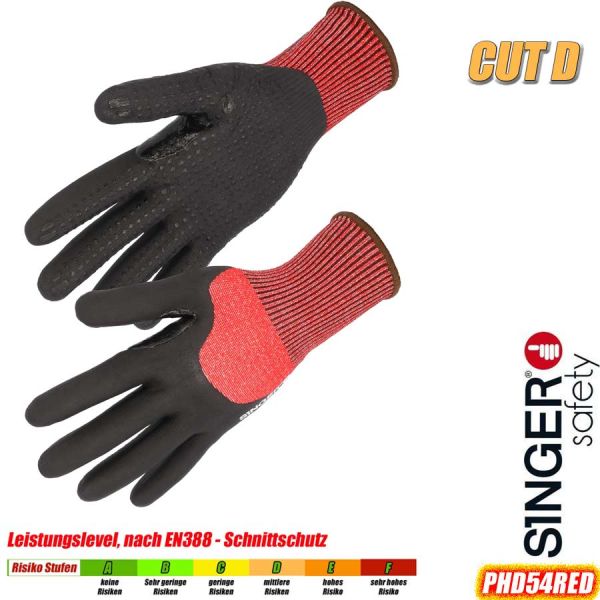 Nitril-Handschuh,3/4 beschichtet, Schnittschutz-D-PHD54RED,-SINGER-Safety