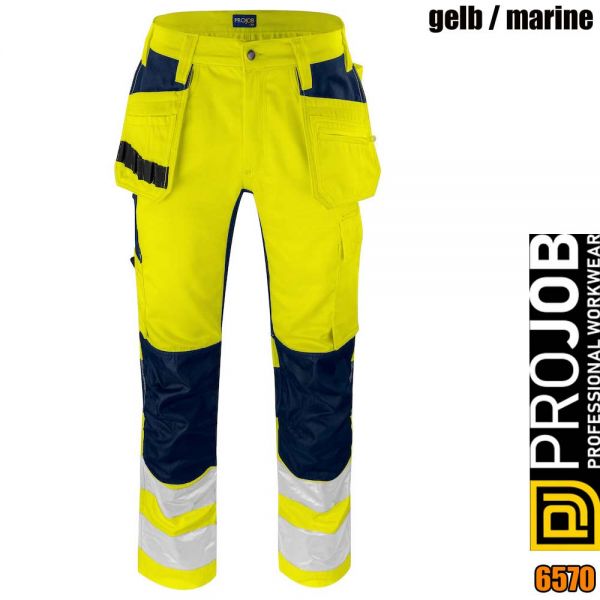 HI-VIS Bundhose, Stretch, EN20471, PRO JOB, 6570, gelb, marine