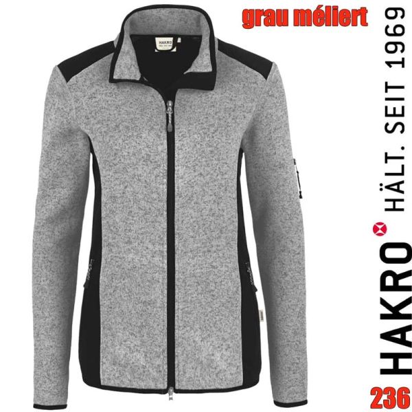 NO. 236 Hakro Damen Strickfleece Jacke Churchill, grau meliert